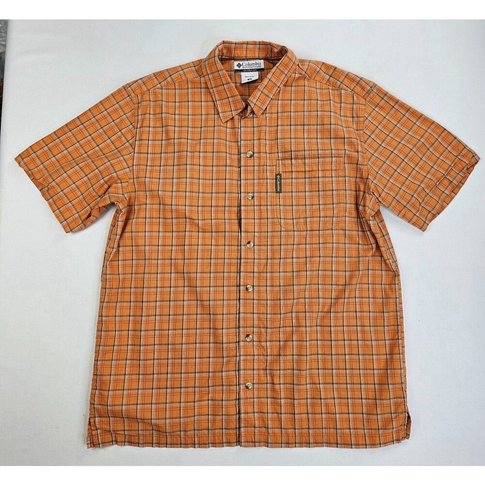 Columbia Sportswear Co. Button up Shirt Short Sleeve Orange Cotton Men's Large - Picture 2 of 6